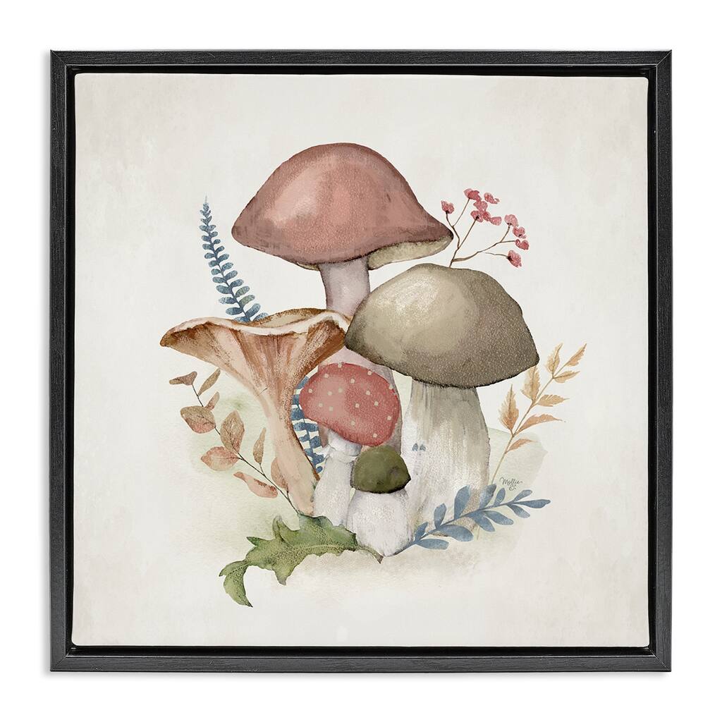 Stupell Pink Blooming Mushrooms Framed Floater Canvas Wall Art Design By Mollie B.