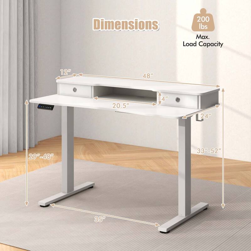 Costway 48"x 24" Electric Standing Desk with 2 Drawers Monitor Stand - See Details