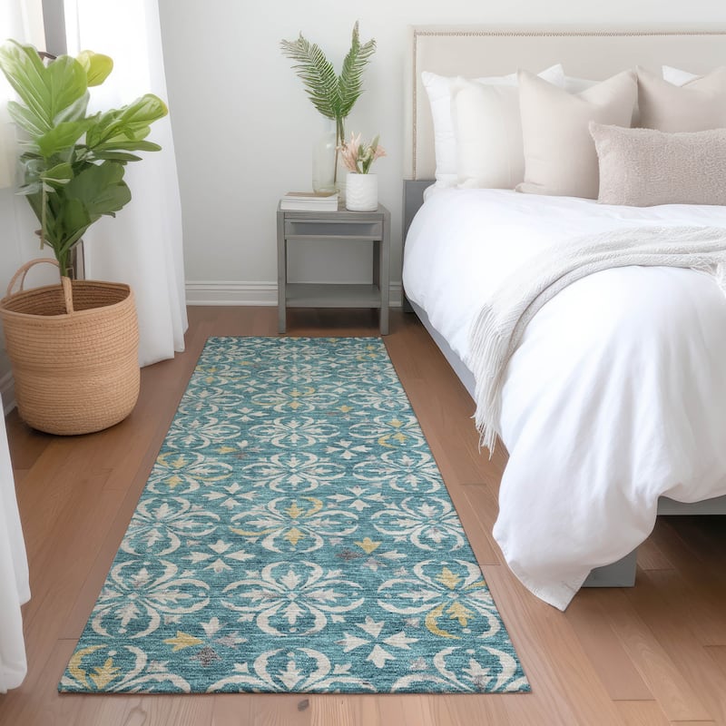 Premium Washable Super Soft Transitional Medallions Mayfield Rug - Teal - 2'3" x 7'6"