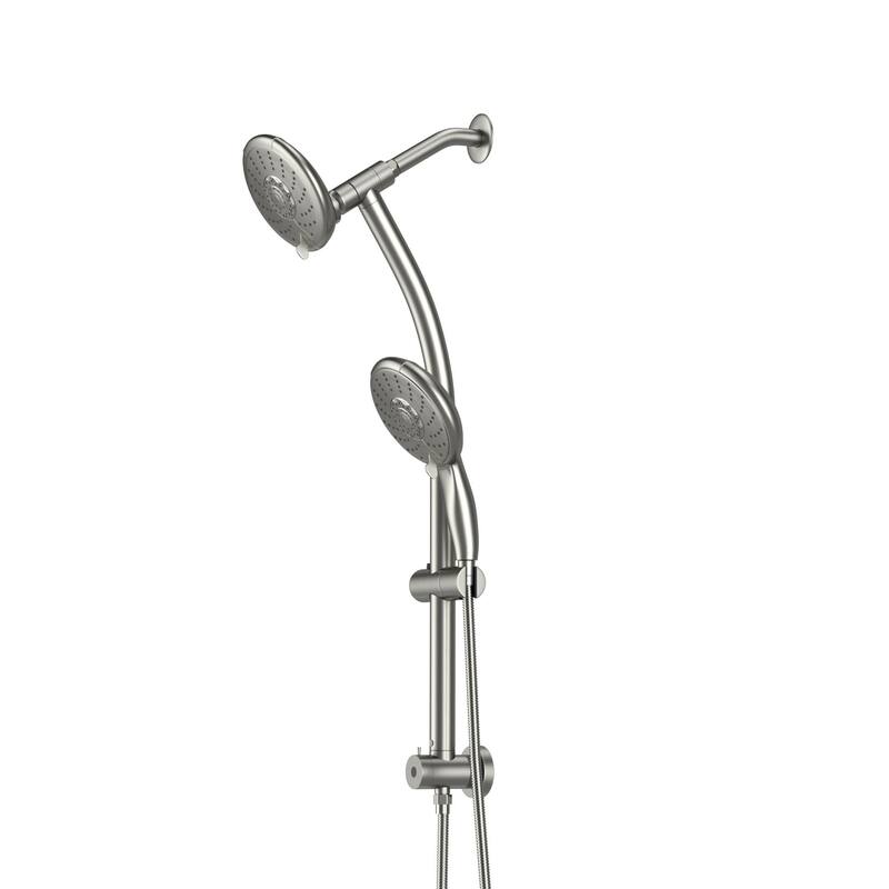 Double Rain Shower Set 5 Setting Hotel Spa Dual Bathroom Shower Heads Handheld Combo Brushed Nickel Shower Set