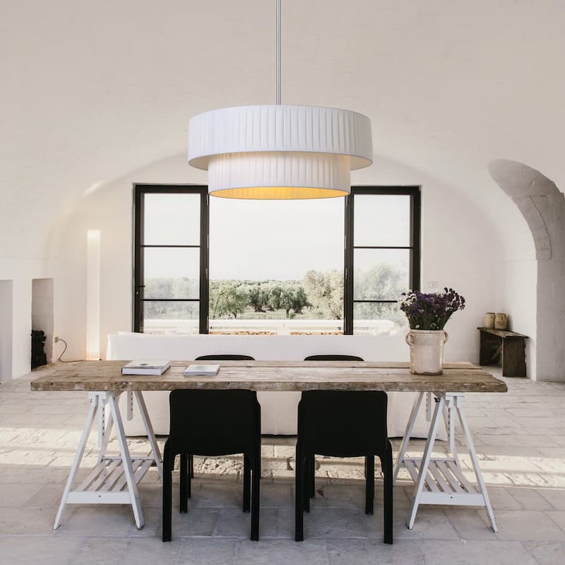 Modern 3-Light Drum Chandelier Fabric Shade Ceiling Hanging Pendant