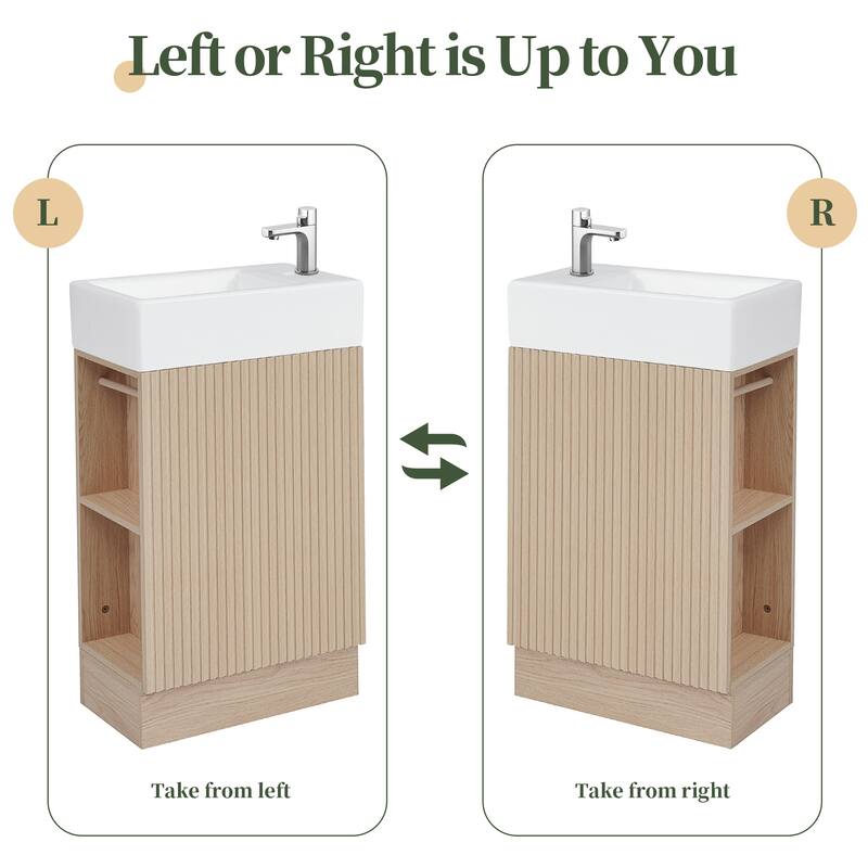 Grey 18.6" Bathroom Vanity with Undermount Sink, Two-Tier Shelf, Cabinet, and Toilet Paper Holder, Left or Right Install