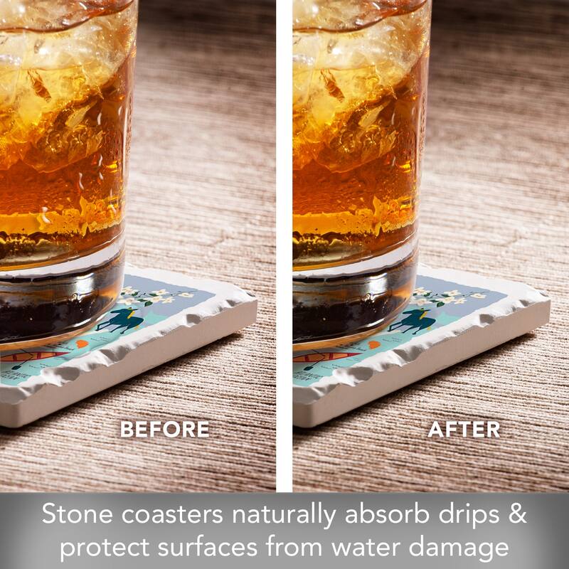 Virginia Home 4-Pack Absorbent Stone Coasters with Protective Cork Backing 4" Square Made in The USA Artistic Easily Wipes Clean
