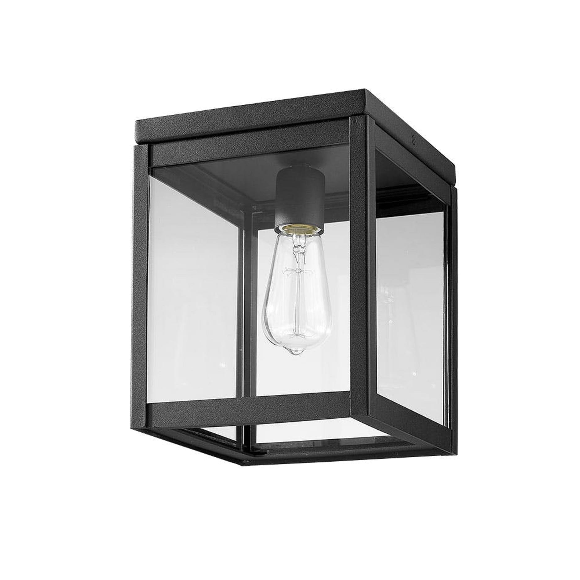 Square black shop flush mount light
