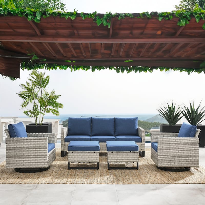 5 Piece Patio Sofa Chair Furniture Set - Blue - Light Grey