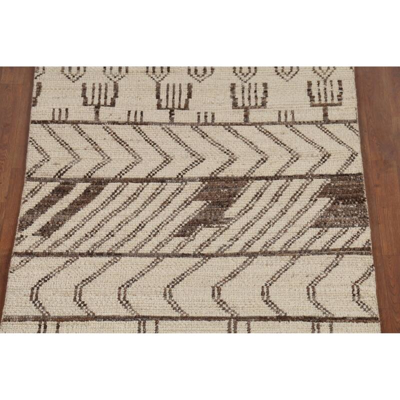 Ivory Moroccan Runner Rug Handmade Wool Carpet - 3'10"x 12'7"