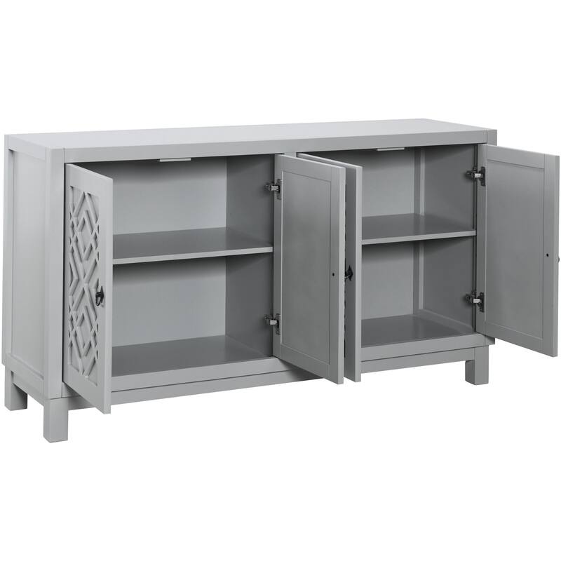 Large Storage Space Sideboard,4 Door Buffet Cabinet with Pull Ring Handles - N/A