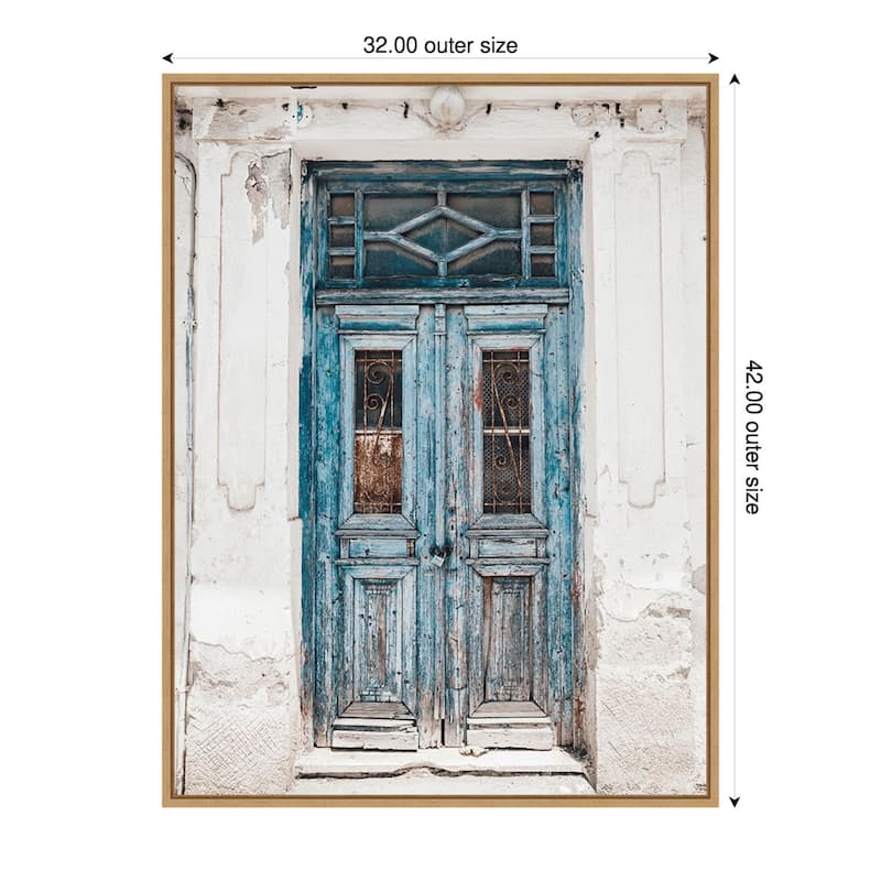 Blue Door Naxos by Bella Eve Framed Canvas Wall Art Print - Sylvie Natural - 32 x 42 in