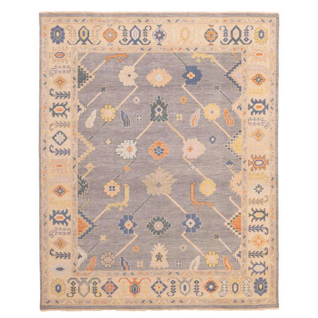 ECARPETGALLERY Hand-knotted Modern Oushak Dark Grey Wool Rug - 8'0 x 9'11