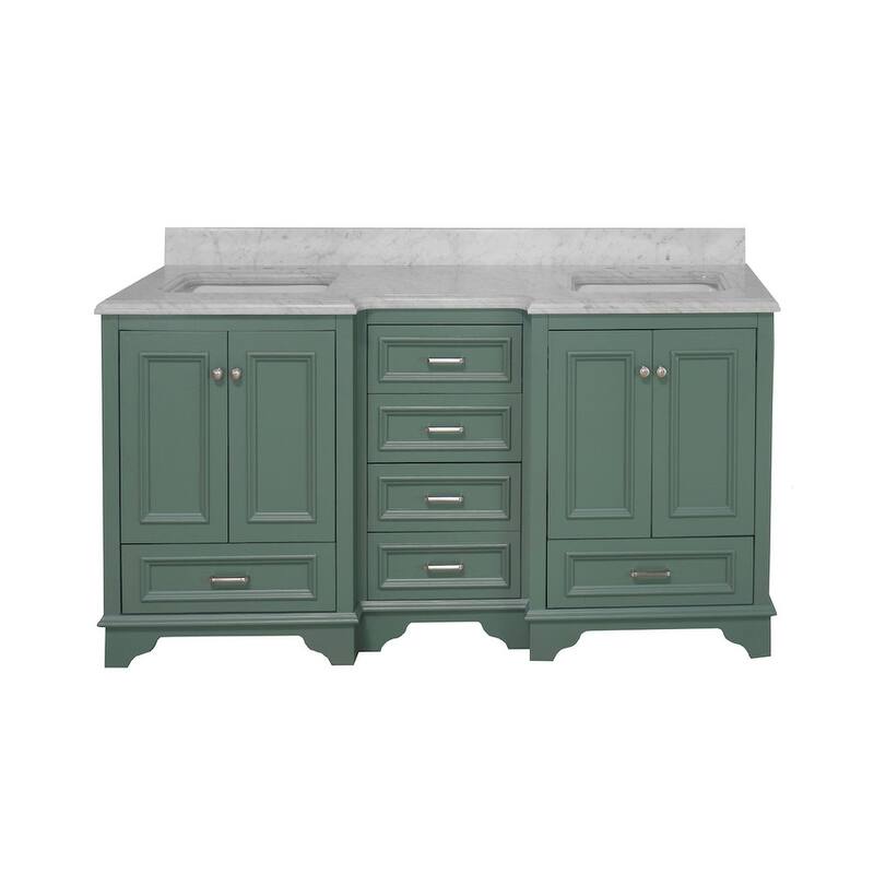 KitchenBathCollection Nantucket 72" Double Bathroom Vanity with Carrara Marble Top