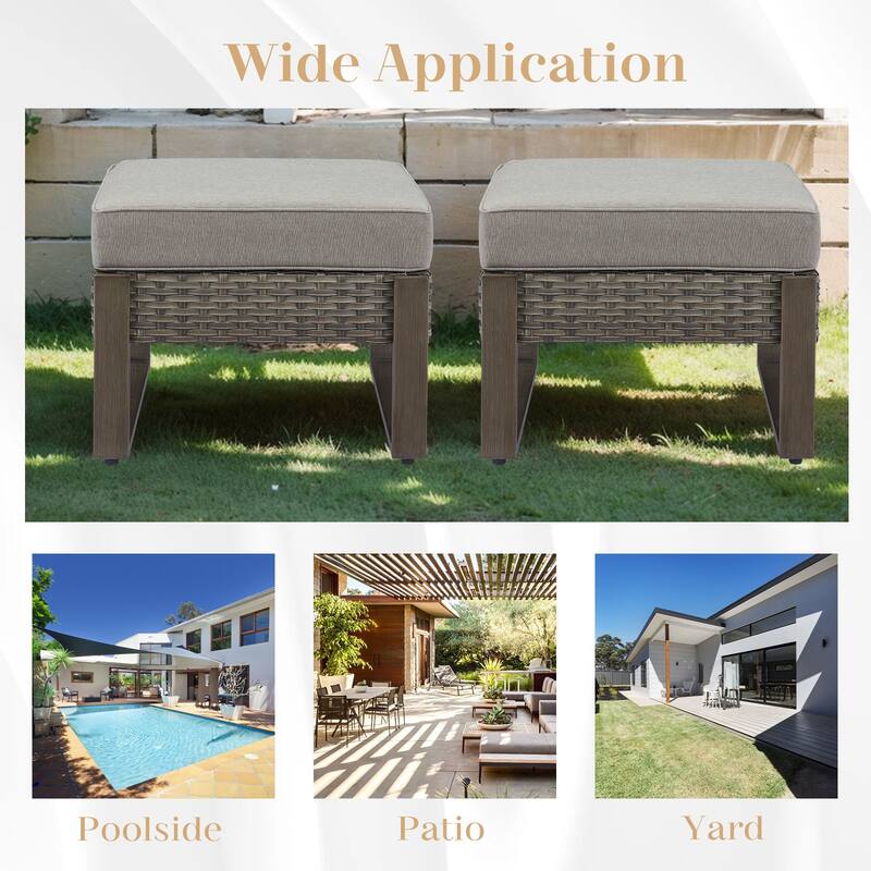 Gymojoy Outdoor Patio Rattan 2 Ottomans - Grey