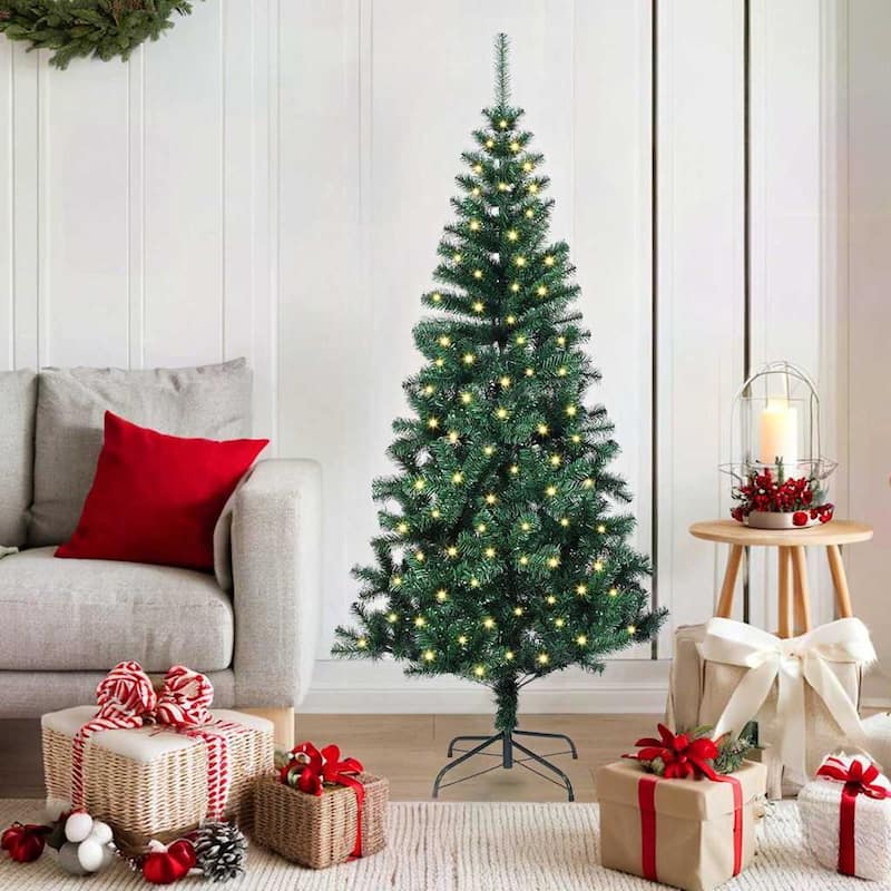 vidaXL Christmas Tree with Decorative String Lights - Black with LEDs and rose gold balls - 6 Foot