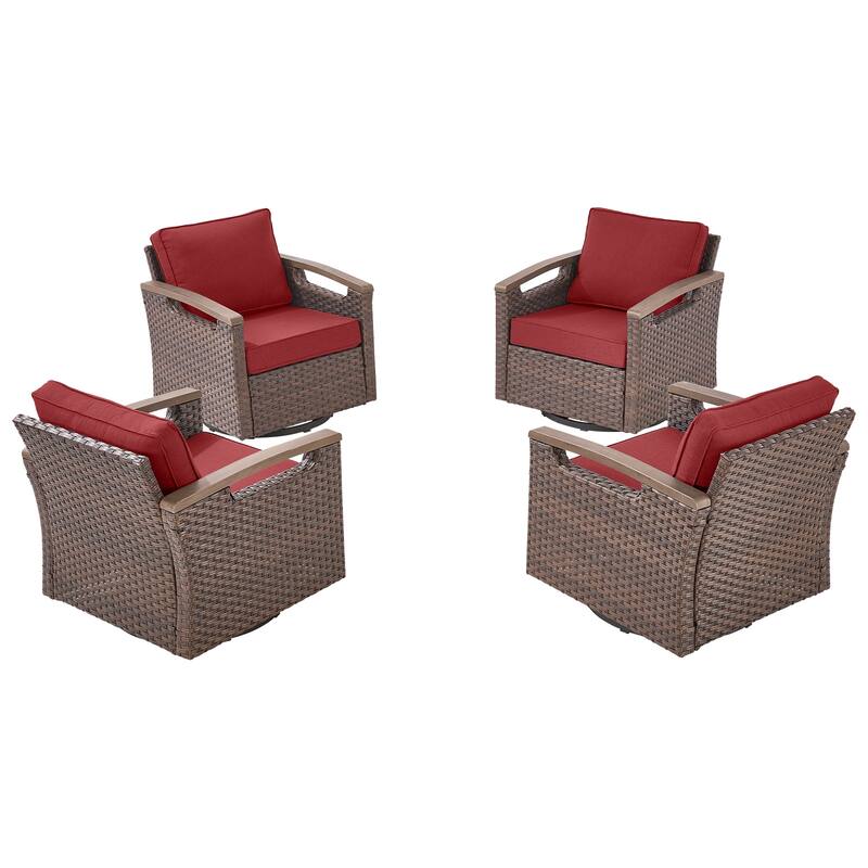 Pocassy Outdoor Brown Wicker Funitre with Cushion Set