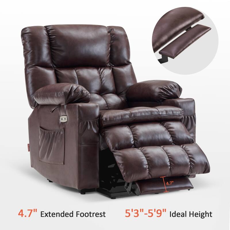 MCombo Medium Dual Motor Power Lift Recliner Chair Infinite Position, Massage and Heat, Extended Footrest, Faux Leather 7890