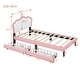 preview thumbnail 2 of 9, Twin Upholstered Leather Princess Bed w/ Wheel and 2 Drawers, Crown Headboard for Kids Teens,White Pink