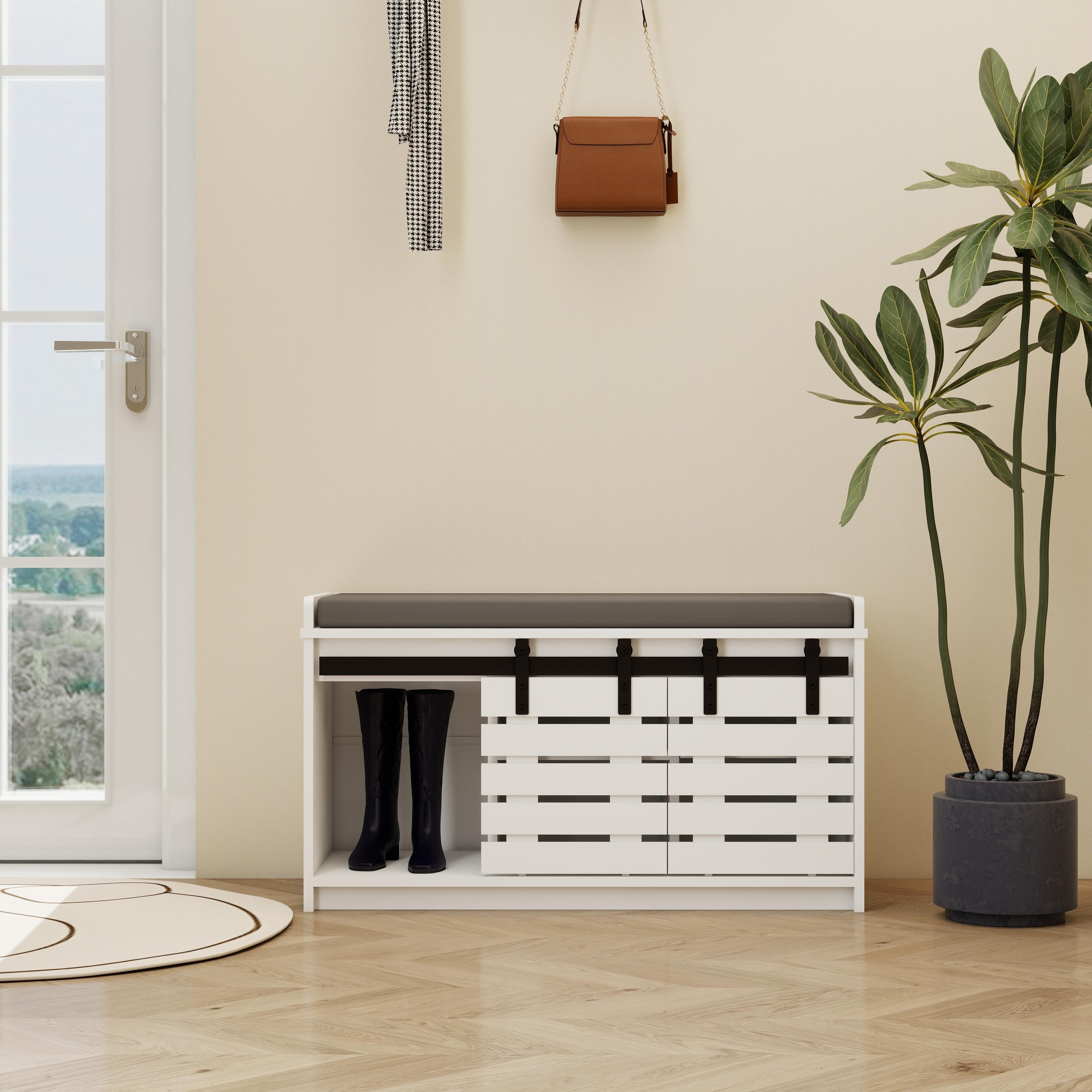 Versatile Shoe Storage Bench with Stylish 2-Tier Design and Smooth Sliding Doors