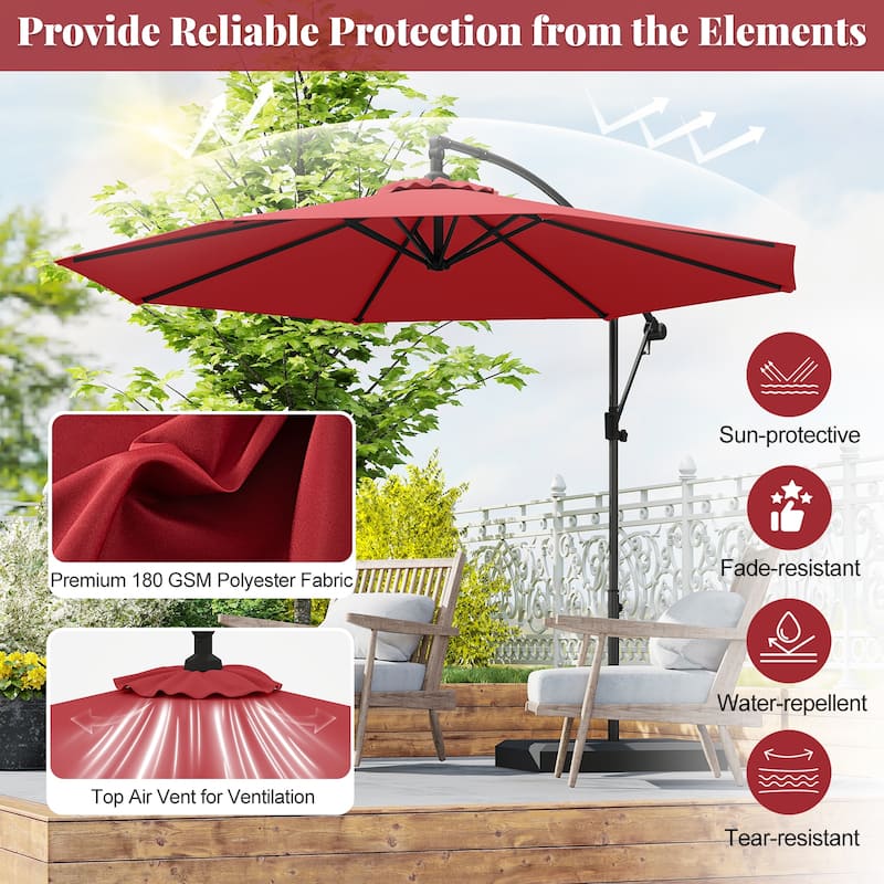 Gymax 10 FT Patio Offset Umbrella w/ X-shaped Base Infinite Tile &