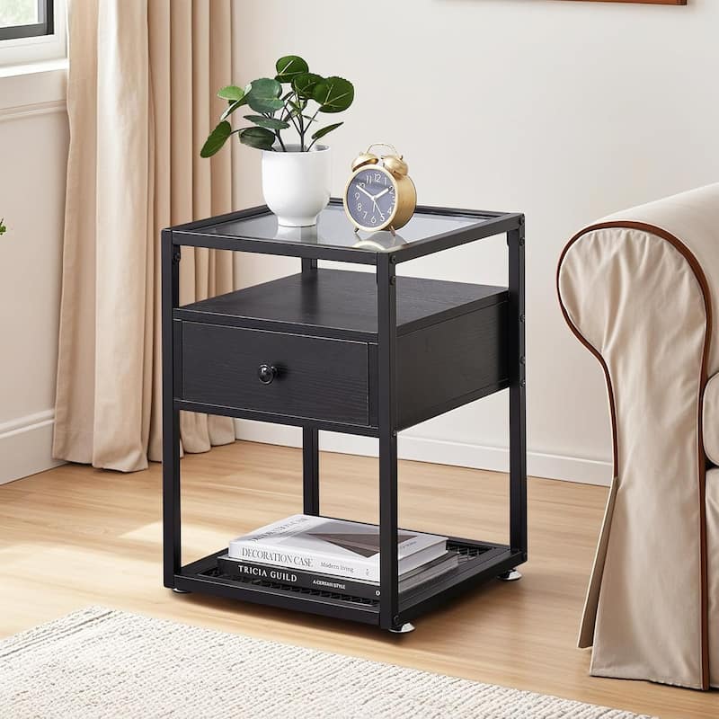 Set of 2 Small Bedside Table with Frame,Morden Night Stand,End Table,Bedside Furniture,Side Table with Drawer