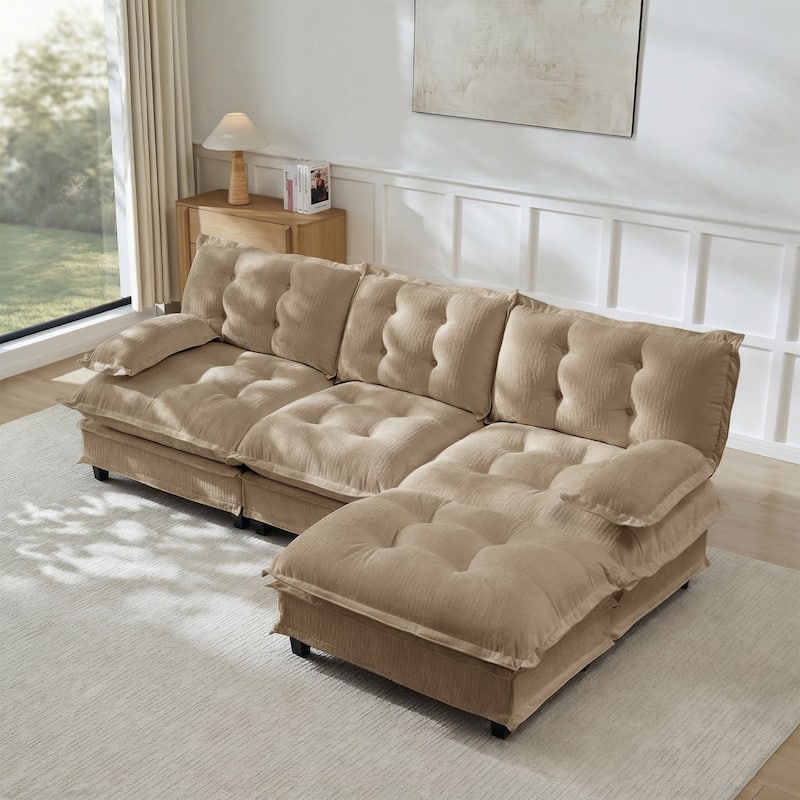 107.8" Chenille Sectional Sofa with Movable Ottoman - Light Coffee