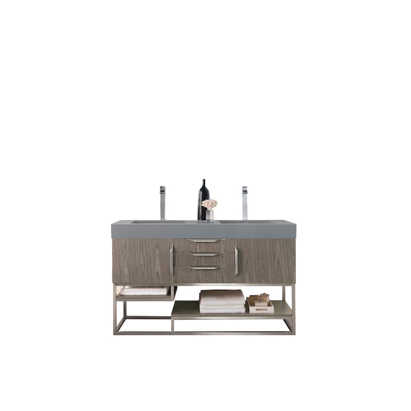 James Martin Vanities Columbia 59" Double Vanity, Ash Gray with Brushed Nickel Hardware