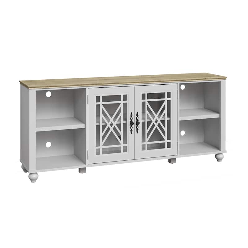 Vintage TV Stand with Carved Doors for Large Size TV