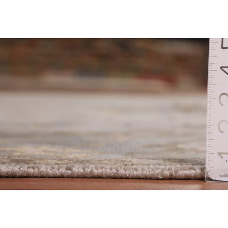 All-Over Gray Oushak Indian Area Rug Hand-Knotted Wool Carpet - 7'11"x 10'0"