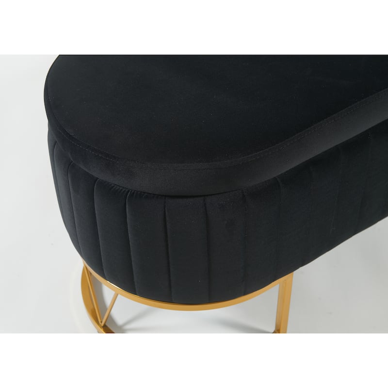 Oval Velvet Storage Bench with Metal Legs Upholstered Bedroom Bench, Modern Storage Ottoman Bench