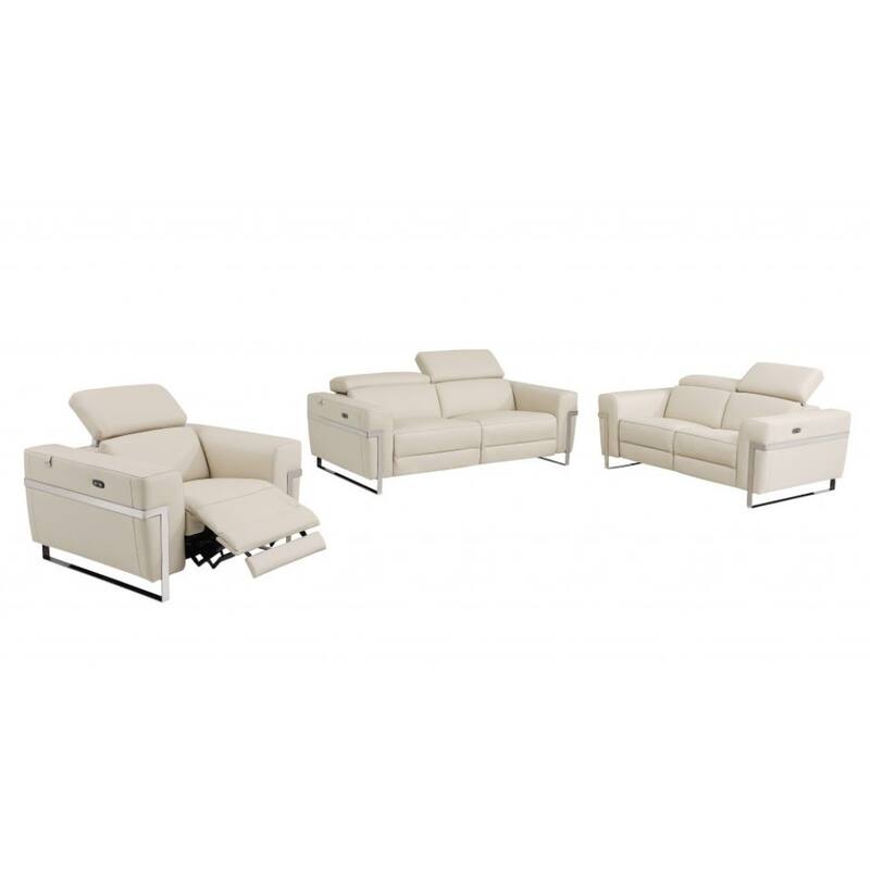 HomeRoots Three Piece Indoor Beige Italian Leather Six Person Seating Set