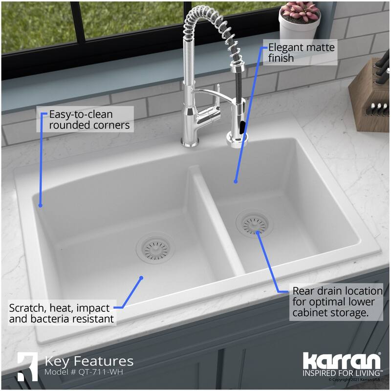 Karran USA QT-711 Quartz QT 33" Drop In Double Basin Quartz Composite