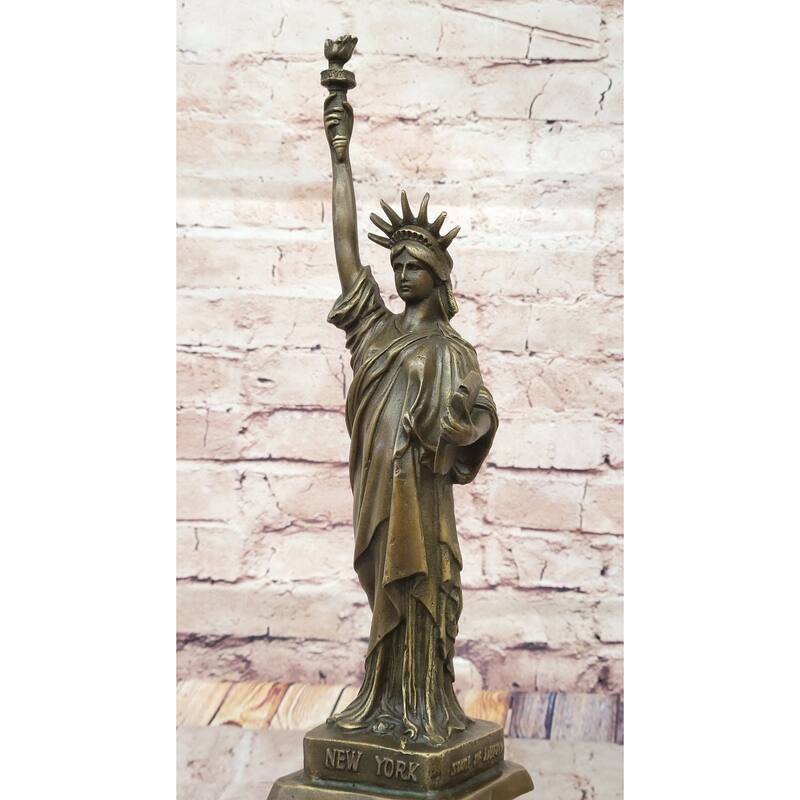 Statue Of Liberty Bronze Metal Sculpture Replica Signed Art 17.5 Inches X 4.5 Inches