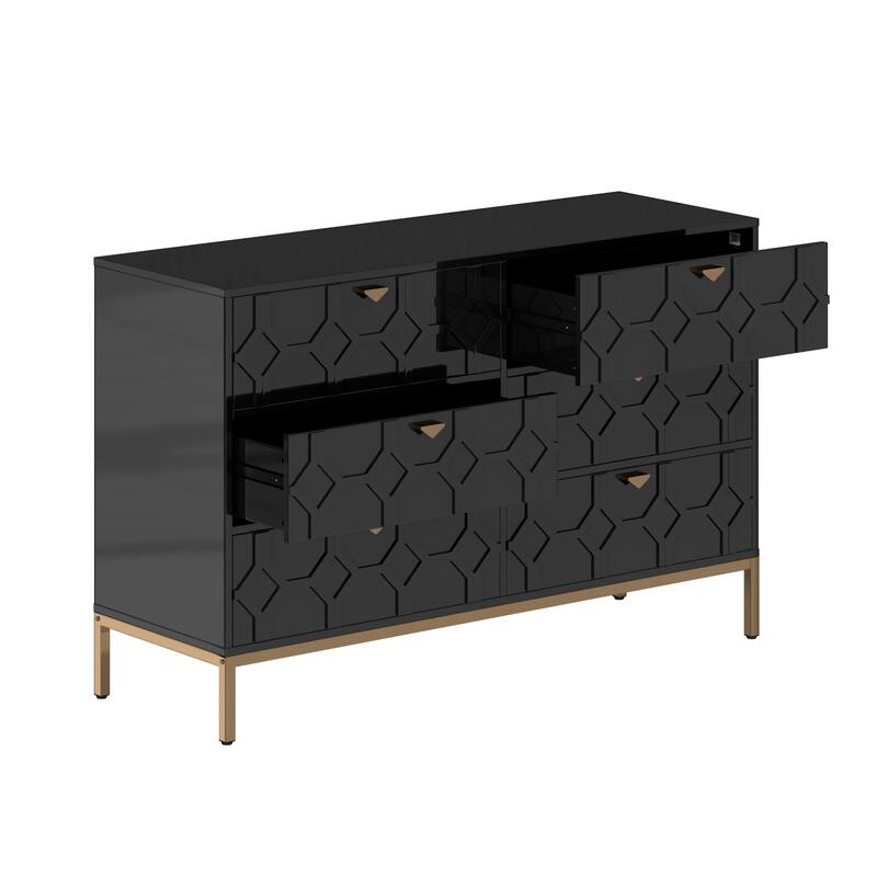 Clihome Wooden Storage 6 Drawer Double Dresser for Bedroom