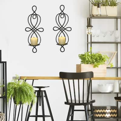 Adeco Brown Iron Vertical Wall Hanging Candle Holder Sconce (Set of 2)