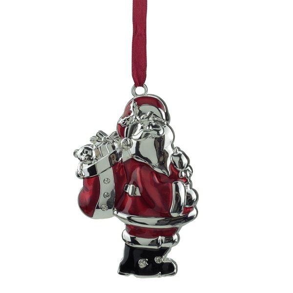3.25" Silver and Red Santa Claus with European Crystals Christmas Ornament. Opens flyout.