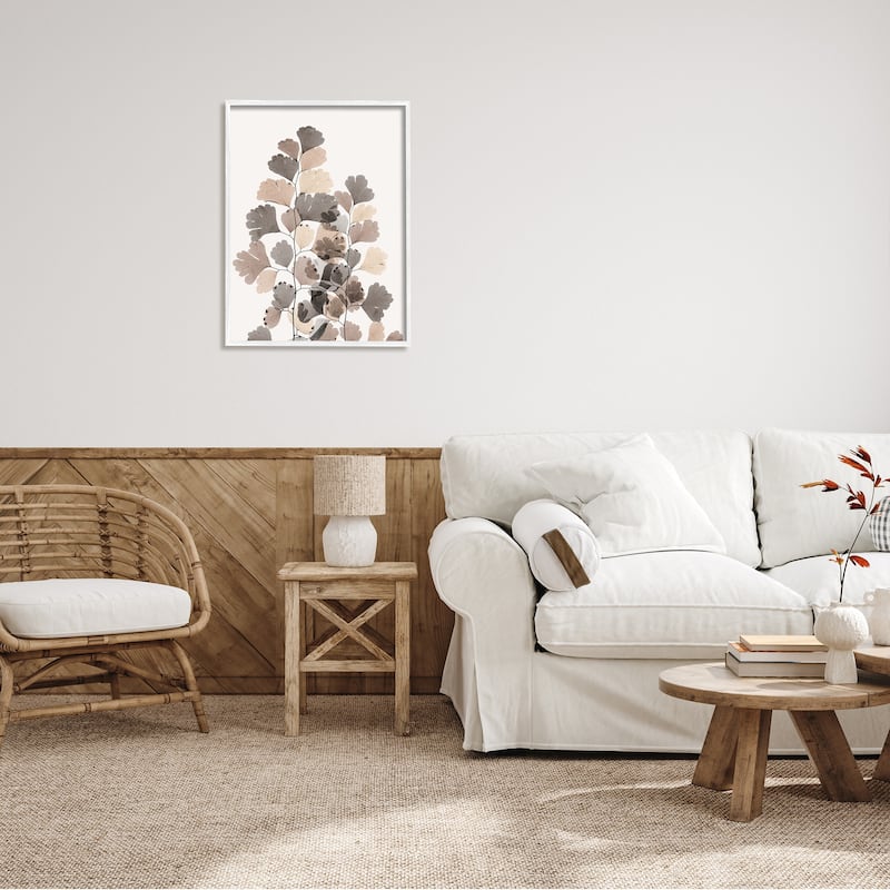 Stupell Modern Ginkgo Leaf Arrangement Translucent Brown Grey Leaves Framed Wall Art