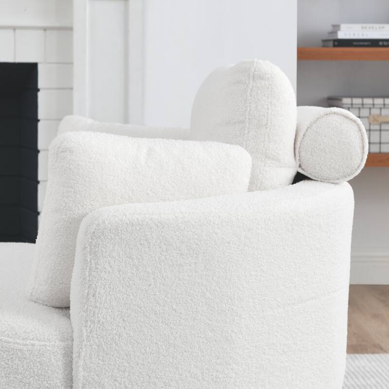 Oversized Teddy Fabric Swivel Barrel Chair with Moon Ottoman & 4 Pillows