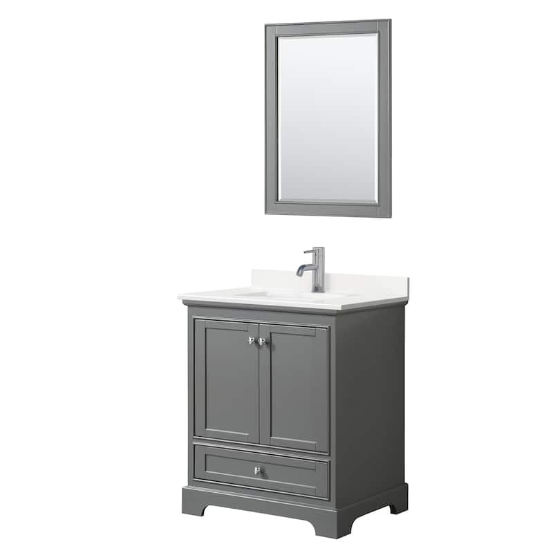 Deborah 30-inch Single Vanity, Quartz Top, 24-inch Mirror - Dark Gray, Chrome Trim, White Quartz Top