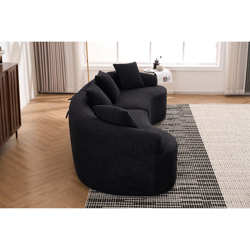 Full Compression Sponge Sofa Black Curved Modular Sectional, 30D High-Density Chenille Sleeper Couch, 1200 lbs 110"L