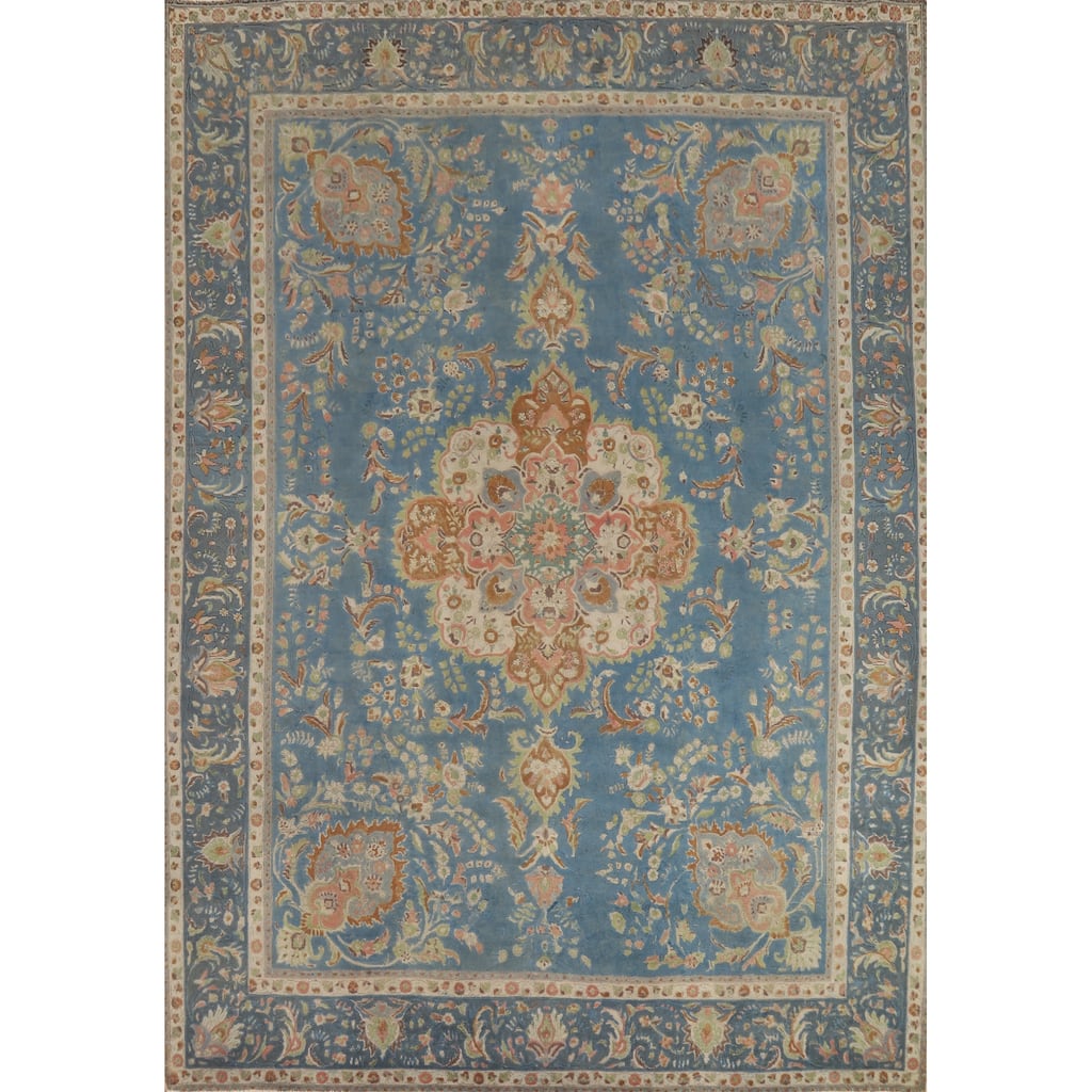 Floral Tabriz Persian Vintage Rug Handmade Oriental Wool Carpet - 9'10" x 12'9"