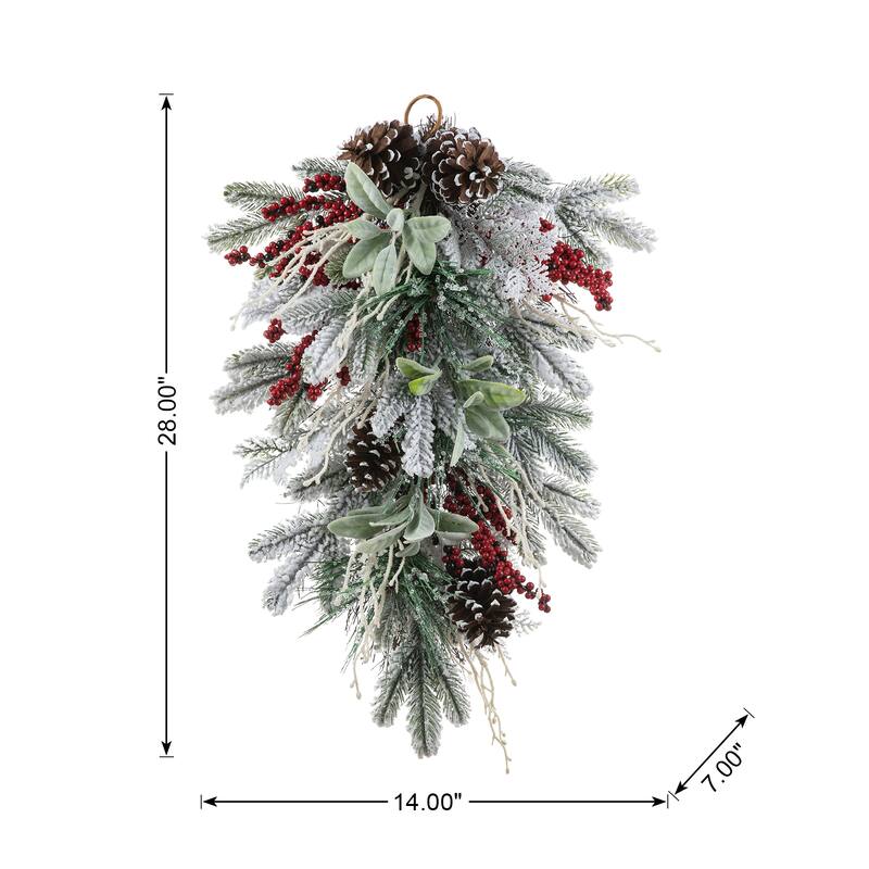Glitzhome Christmas Berry Bow Pinecone Bell Holy Leaf Teardrop Swag Xmas Wreath