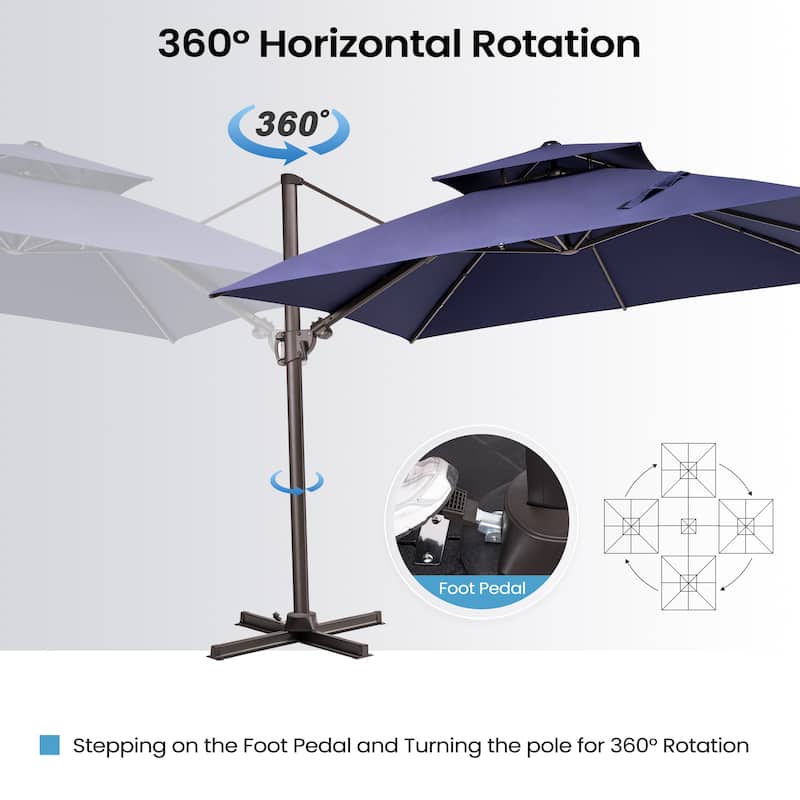 13 x 10 FT Outdoor Patio Cantilever LED Lighted Double Vented Umbrella with Base