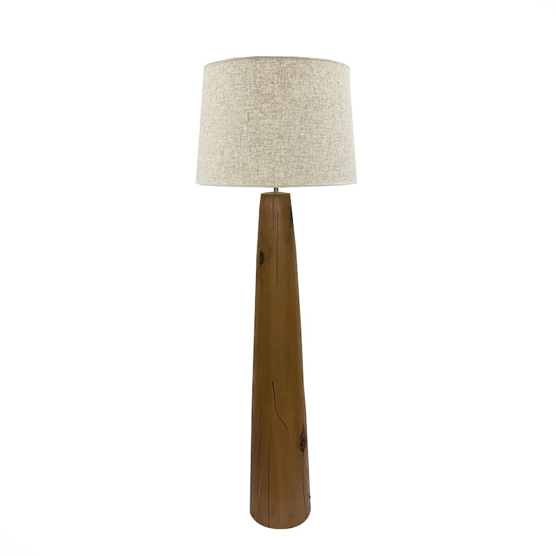 Brown 59" Tall Resin Floor Lamp with Woodgrain Base and Linen Shade