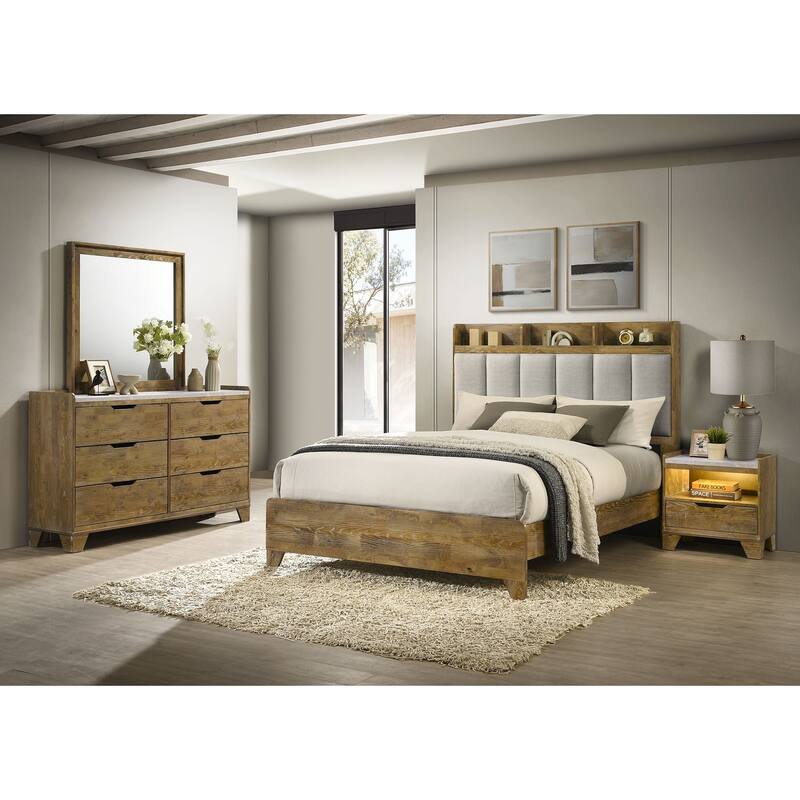 Henderson Bedroom Set Medium Oak - Eastern King - 4 Piece