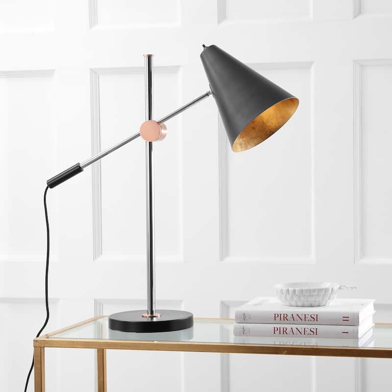 SAFAVIEH Lighting 28-inch Alexus Chrome/ Black Task Table Lamp - 28"W x 9"D x 28"H