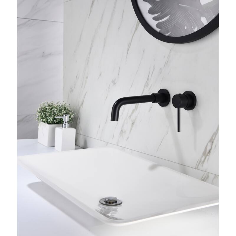 Modern Wall Mount Single Handle Bathroom Sink Faucet with 360 Degree Swivel Arc Spout, Rust Proof, Easy Install - Black