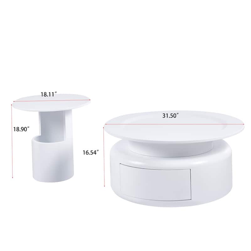 2 Pieces White MDF Round Coffee Table Set for Living Room,Bedroom