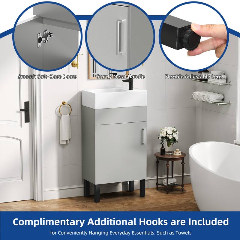 Moasis 16''/24''/36" Freestanding Single Bathroom Vanity with Ceramic Basin