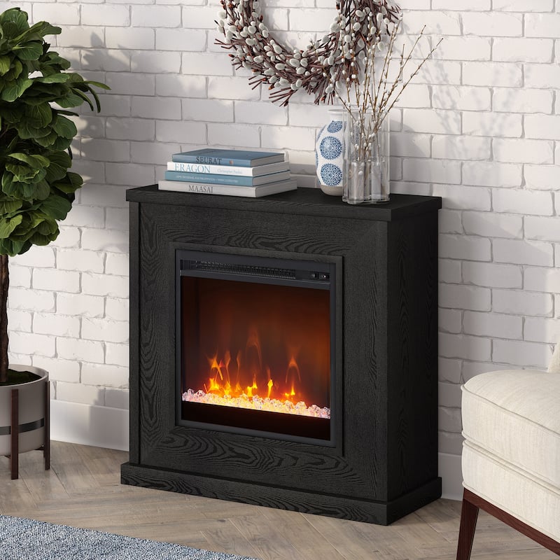 Santos 30" Wide Mantel Fireplace with Crystal Fireplace Insert