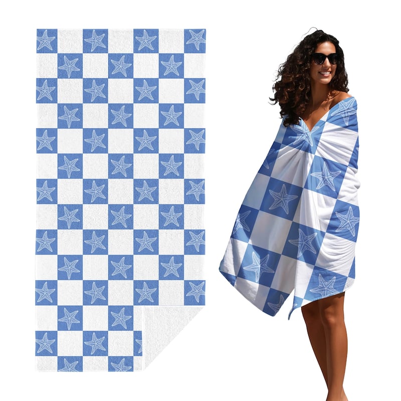 Starfish Checkered Beach Towel, Lightweight Quick Dry Swimming Towel 30"x60"