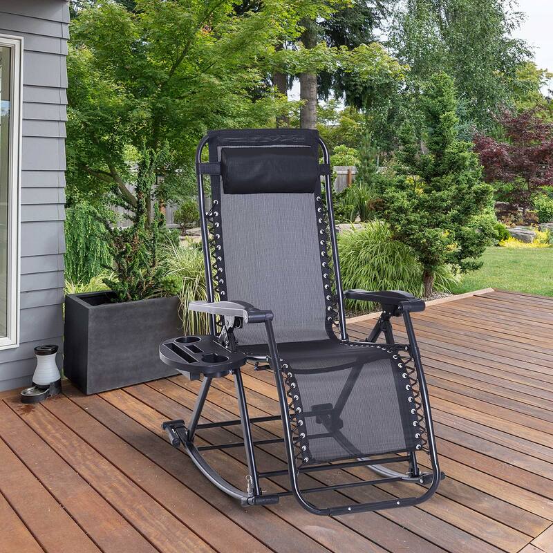 Outdoor Foldable Reclining Anti Gravity Lounge Rocker/Rocking Chairs - Black