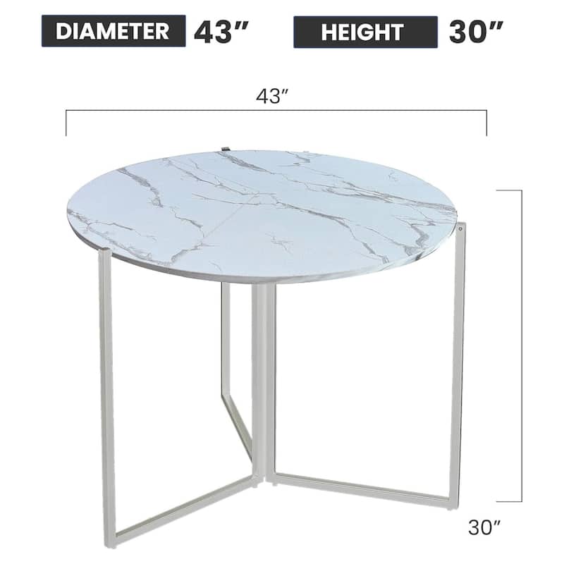 White Carrera Foldable Round Trifold Table 43" Modern Multi-Use Design